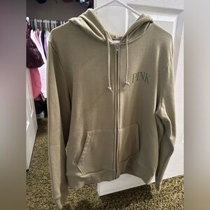 PINK Victoria's Secret Olive Full Zip Hoodie Sweatshirt XL Green